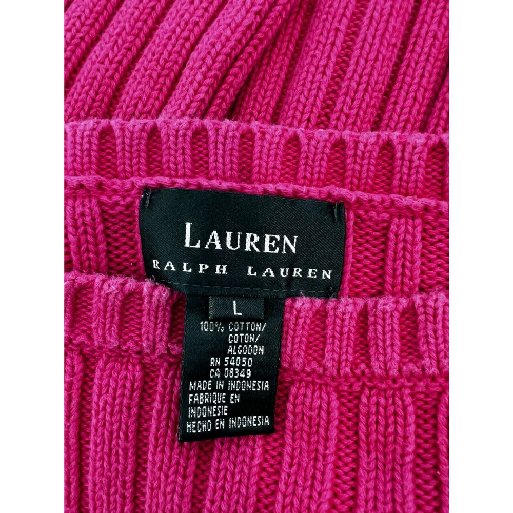 Lauren Ralph Lauren Womens SZ L Heavy Ribbed Knit Mock Neck Sweater Pink - Picture 2 of 7